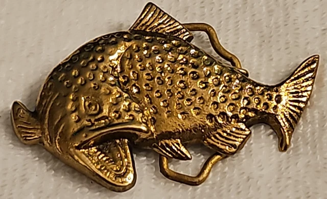 Brass Fly Fishing Rainbow Trout Fish Fisherman Western 1970s Vintage Belt Buckle