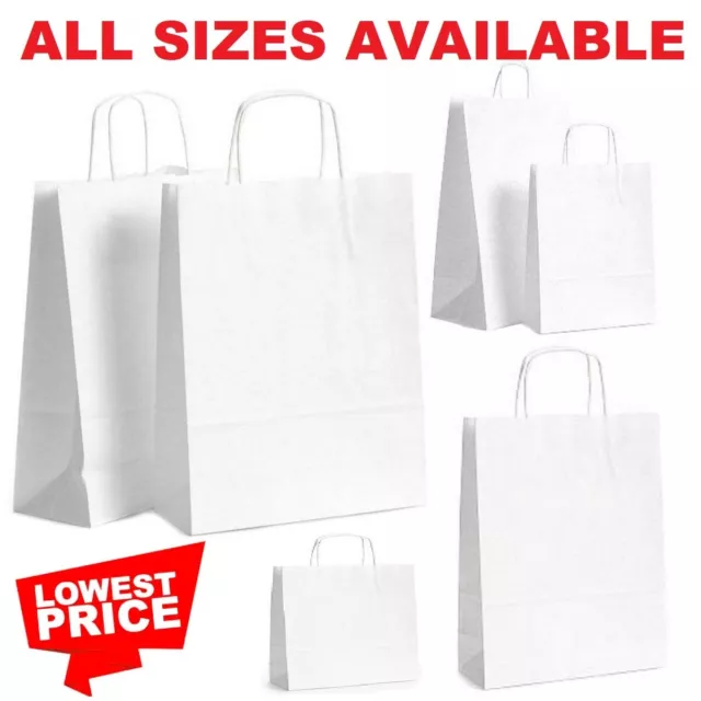 White Paper Bags With Handles Large Small 100 50 10 Party Gift Sweet Carrier Sos