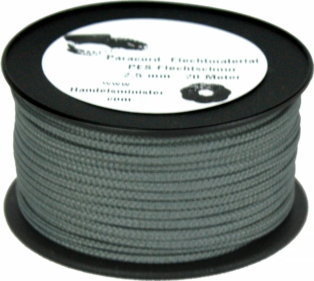 20m Paracord Flechtschnur 2,5mm grau / unifarbig / multicolor zum Flechten