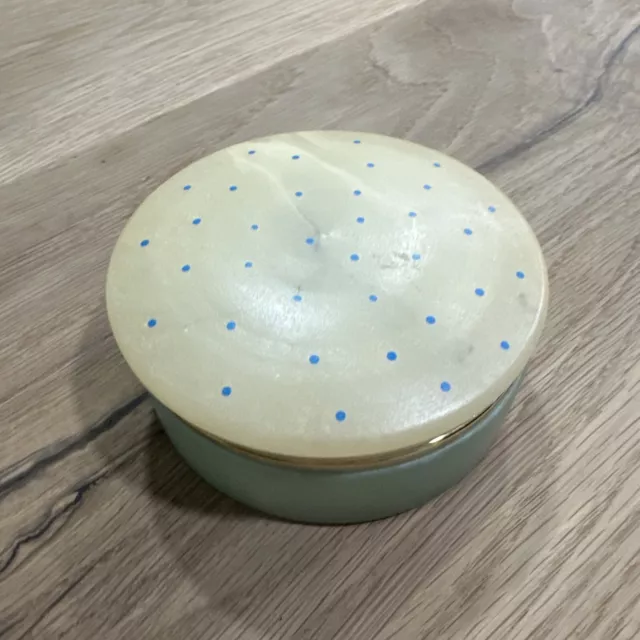 Vintage Turquoise and White Marble powder / Jewelry/Trinket Box with Polka Dots