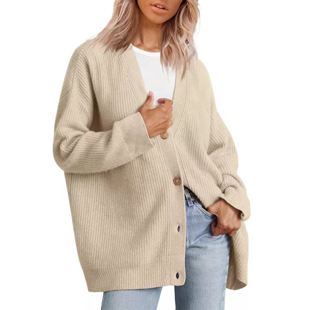 V Neck Sweaters Cardigan Sweater Ladies Long Sleeve Winter Loose Cardigans Women