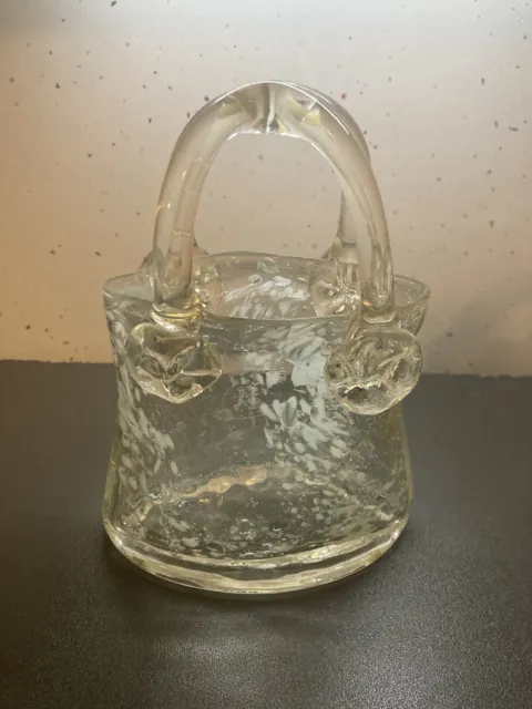 Clear Speckled Art glass Handbag Vase