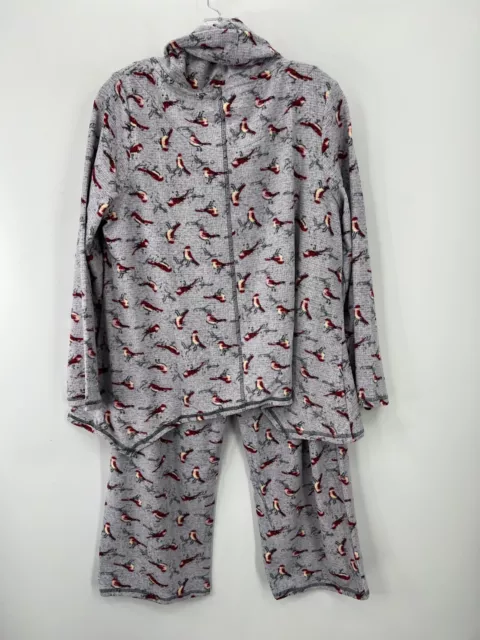 Carole Hochman Pajama Set Womens PL Petite Large Gray Red Bird Soft Knit 2