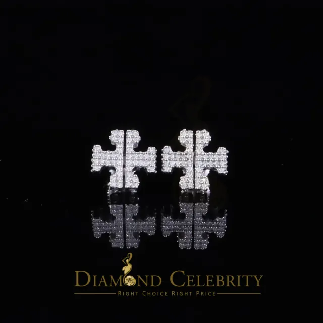 White Designer cross 1ct VVS 'D' Moissanite Men's/Womens 925 Silver Earrings