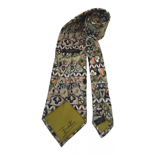 EMILIO PUCCI Green Art Printed With Logo Silk Tie Italy 60"/ 3".3/4 EX COND 3