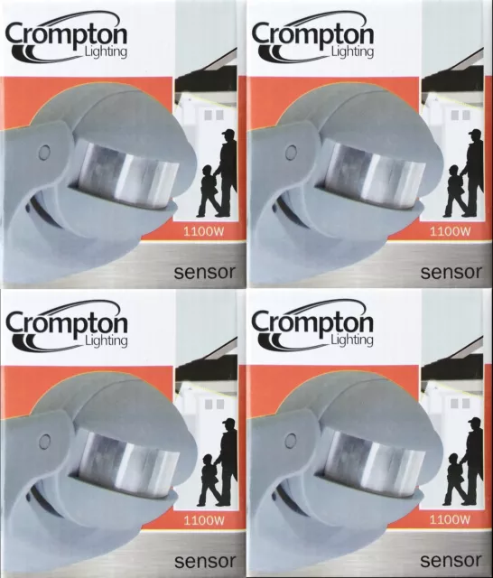 4 x Crompton PIR Motion Sensors - for Outdoor Security Lights GREY 1100W 3 Wire