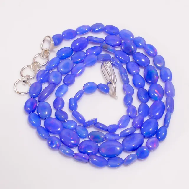 Collier de perles ovales lisses en opale éthiopienne bleue naturelle, 19-20...