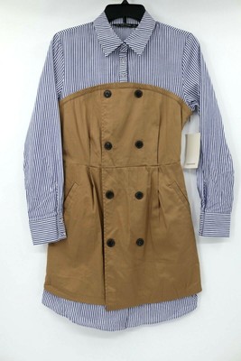 NWT Zara women's S contrast striped shirt dress faux double breasted 5065