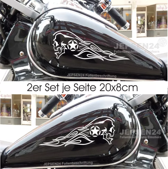 Motorrad Aufkleber Scull Totenkopf Flame 2er Set 2 - 20cm Stern Farbwahl