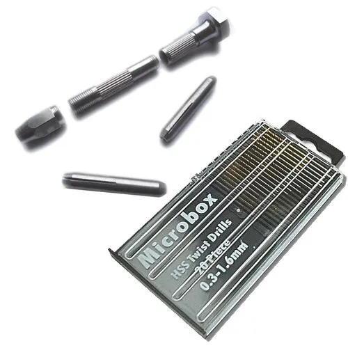 20 Pce Micro Hss Mini Twist Drills + Pro Swivel Head Pin Vice - Watch Repair