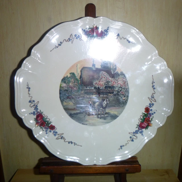 Plat Rond Tarte Gâteau Sarreguemines Obernai Décor H. Loux  Alsace 28 cm TBE