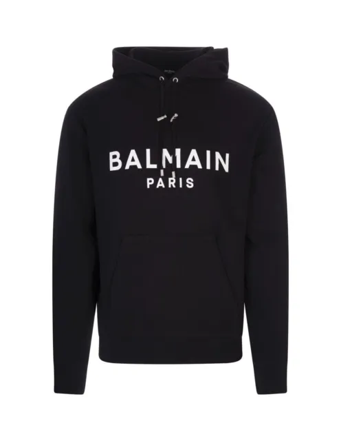 ✅ BALMAIN Felpa uomo con Cappuccio Hoodie Taglia XXL colore Nero logo Bianco