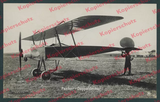 orig Foto Sanke Fokker-Doppeldecker Flugplatz Berlin-Johannisthal Luftfahrt 1915