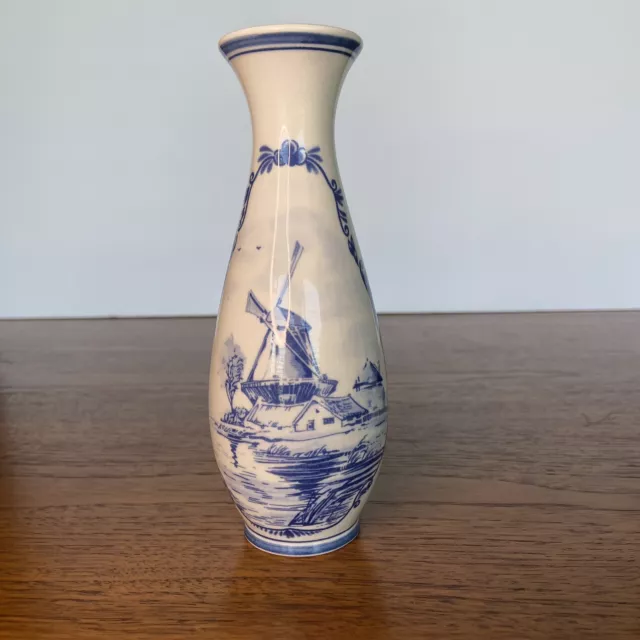 Delftware Bud Vase Blue White Marked Hand Painted Holland 7 in