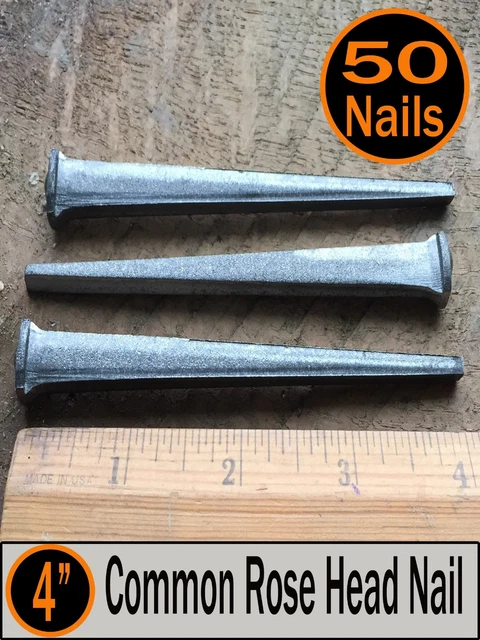 (50) 4" - COMMON ROSE HEAD NAIL  - Antique Vintage Rustic Nails - 20d