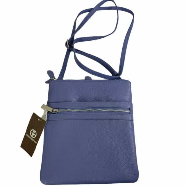 NEW Giani Bernini Triple-Zip Pebble Leather Dasher Crossbody Bag, Blue 3