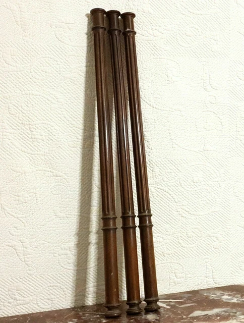 3 victorian groove wood turned column 25" - Antique french architectural salvage