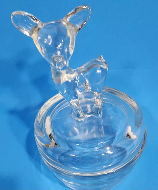 Vintage Jeanette Deer Fawn Clear Glass Powder Trinket Box With Lid