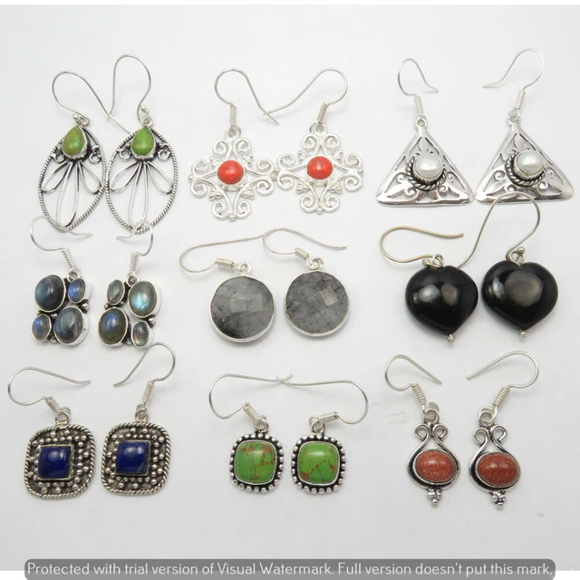 Amethyst & Mixed 10 Pair Wholesale Lot 925 Sterling Silver Earring NLE-682