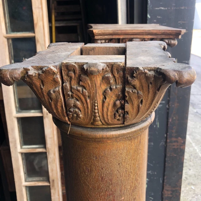 stunning pair c1880 hand carved oak columns fireplace? 57.5/9.25/8” Quartersawn 7