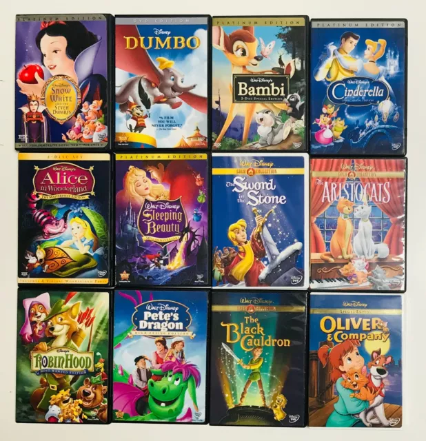 Vintage Disney Animated DVD lot of 12 - Snow White, Dumbo, Bambi, Cinderella +