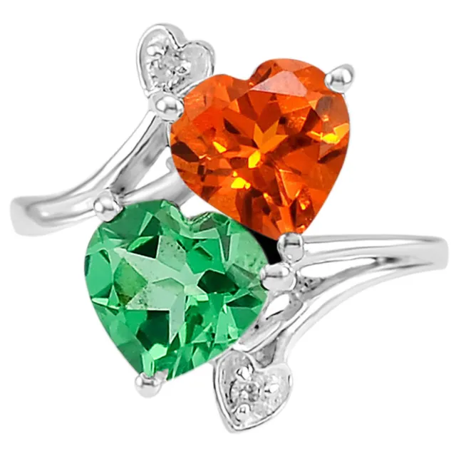 Treated Green Tourmaline and Padparadscha 925 Silver Ring s.6.5 Jewelry