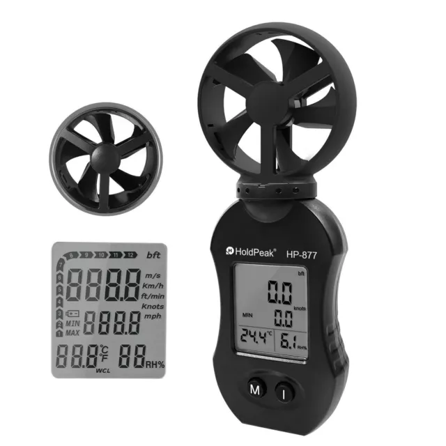 Digital LCD Air Wind Speed Anemometer Humidity Temperature Gauge Meter 0.3-30m/s