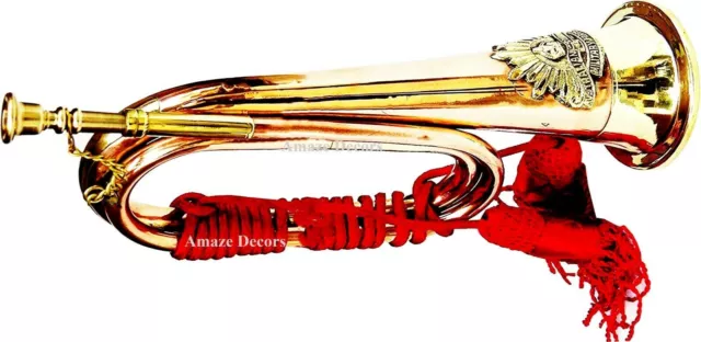 Corneta de cobre y latón de 12 pulgadas con cuerda de seda borla de las fuerzas militares australianas 3