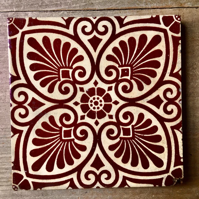 Antique Reclaimed 1890s Minton China Works Tile Stoke-on-Trent Aesthetic 6” X 6”