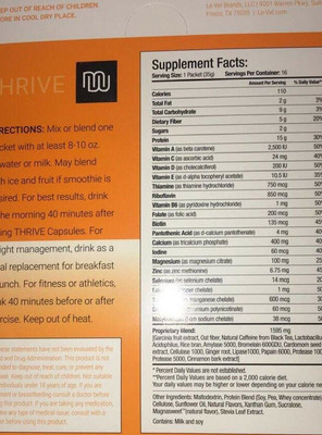 Thrive vanilla shake nutrition facts