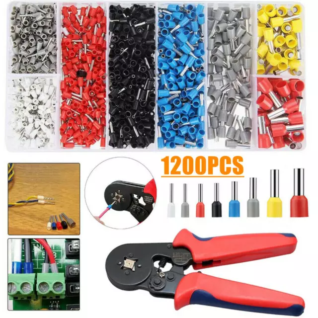1200PCS Connector Cord Wire Crimp Cable Pin End Bootlace Ferrule Terminal Kit