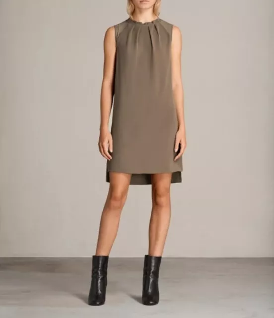 ALLSAINTS KHAKI JAY Pleated Olive Green Dress Size Small 65.88