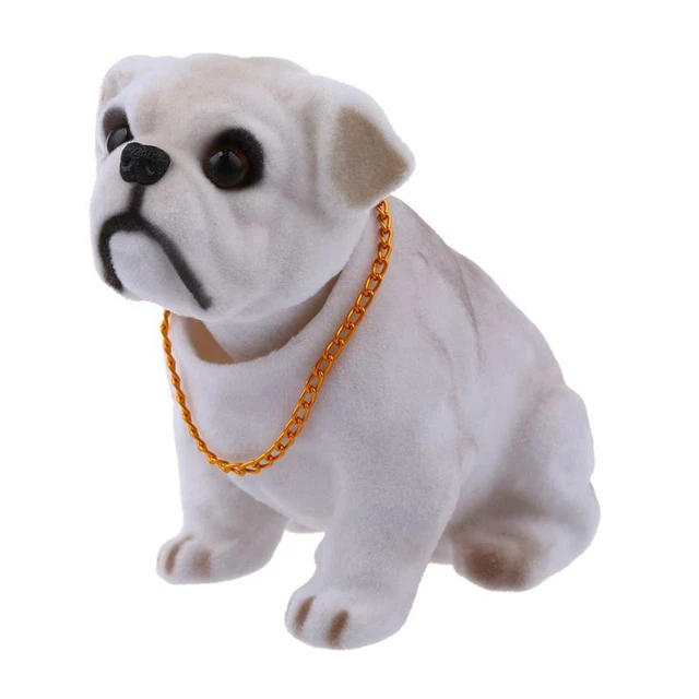 Bulldog bianco grigio chiaro testa traballante decorazione cane per auto Q9O1