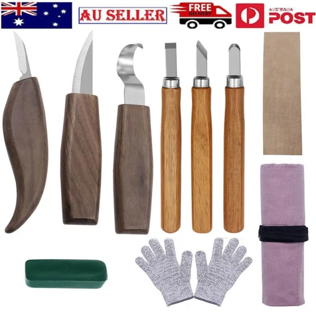 Wood Carving Tools Chisel Set Whittling Cutter Polishing Hand Woodworking Kit AU