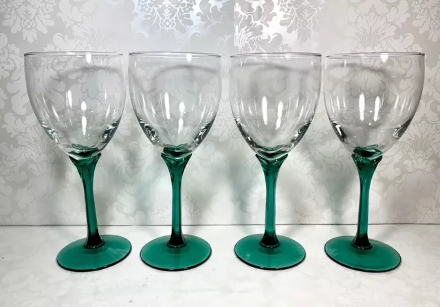 Vintage Set of 4 Libbey Wine Goblets in Emerald Green Juniper, Stemmed Wine  or Water Glasses, Very Nice Stemware 