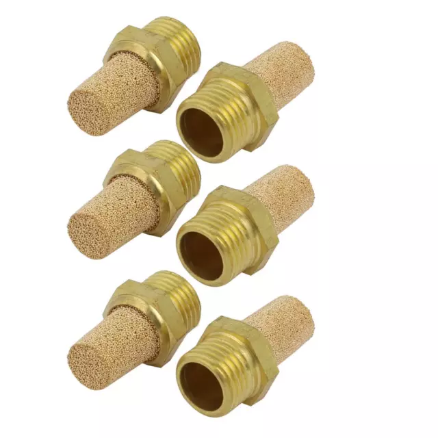 6 Pcs 1/4" PT Male Thread Gold Tone Pneumatic Exhaust Noise Silencer Muffler