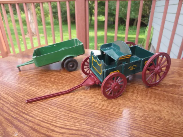 John Deere toy metal buckboard wagon spoke wheels and Slik-Toy aluminum cart