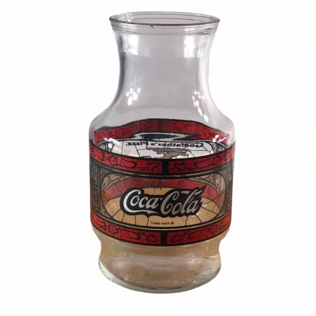 Coca Cola Pitcher Godfather's Pizza Cafe Stained Glass Design Decanter Carafe