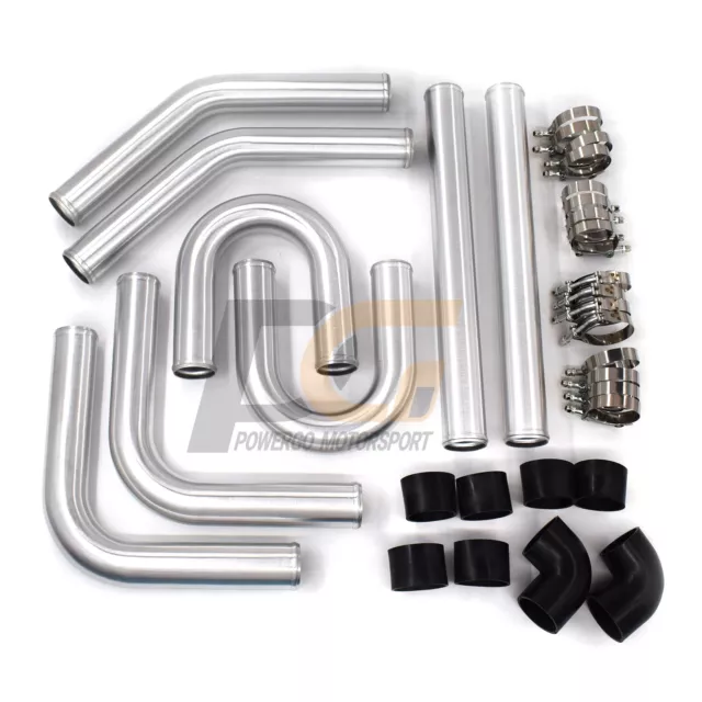 Universal Aluminum 2.5 in. Intercooler Pipes Kit with Black Hose