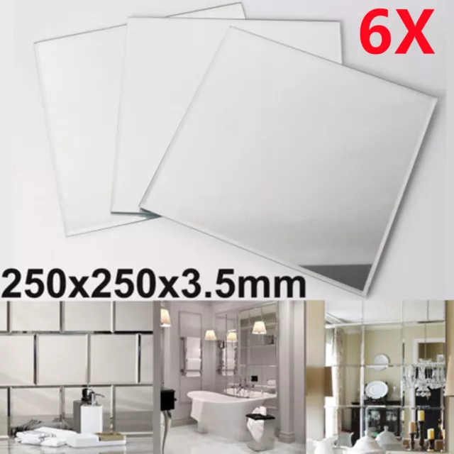 6PC 25*25cm Square Bevelled Edge Wall Mirror Tile Bricks Perfect for Home Decor