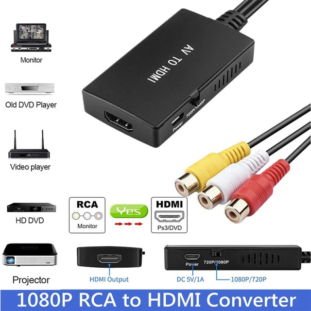 TO HDMI ADAPTER RCA to HDMI Converter Audio Video For PS1 PS2 PS3