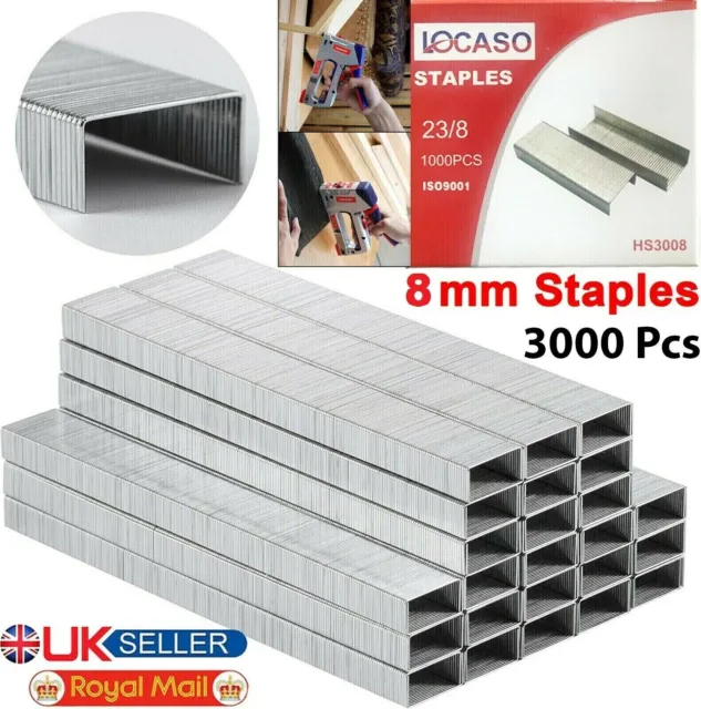 3000pc Pack Heavy Duty 8mm Staples Staple Gun Tacker Upholstery Pins For Stapler