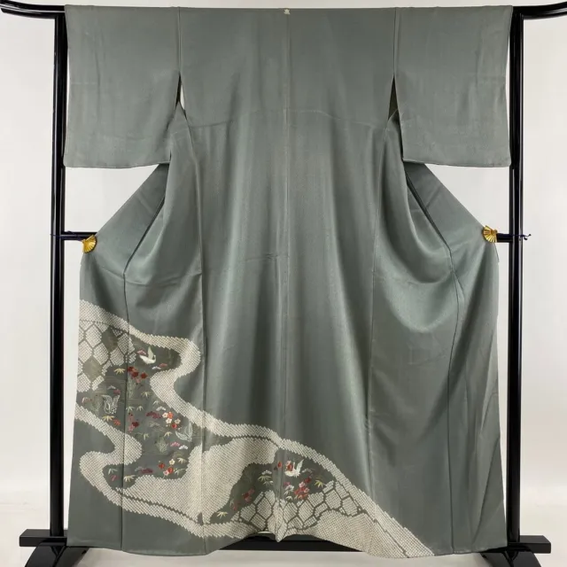 JAPANESE KIMONO IROTOMESODE 158.5cm 5' 2" PURE SILK VINTAGE ANTIQUE 6382