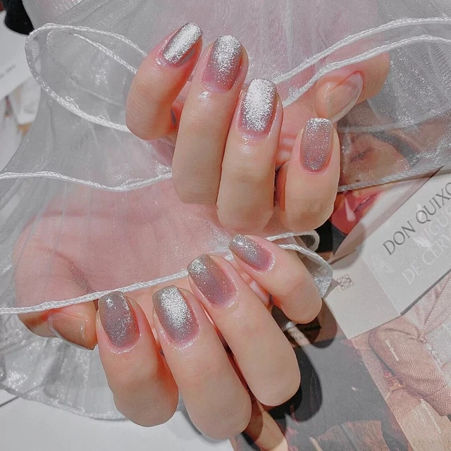 Esparra brillante uñas postizas prensa cuadrada corta en uñas para uñas arte 24 piezas