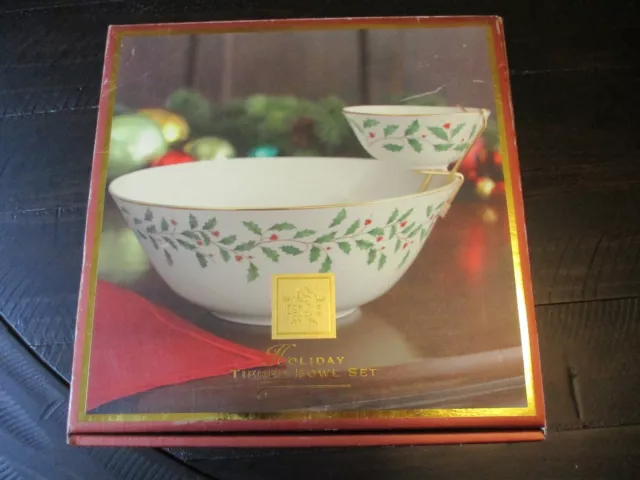 Lenox Holiday Tiered Bowl Set Chip Dip Holly Leaves Christmas New