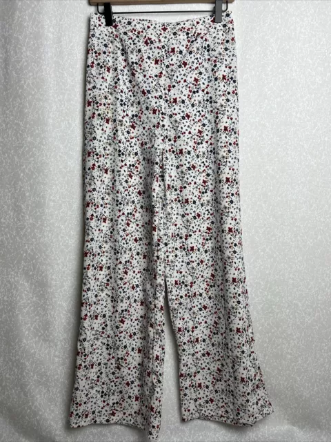 Japna Pants Womens Size M White Floral Print Lightweight Pull On Wide Leg