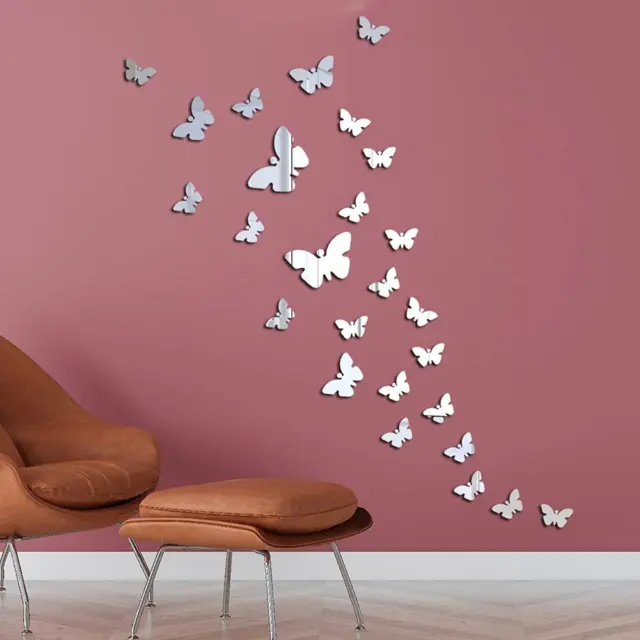 25 Farfalle 3D Specchio Adesivi Murali, Acrilico, Rimovibili, Decorazione Casa