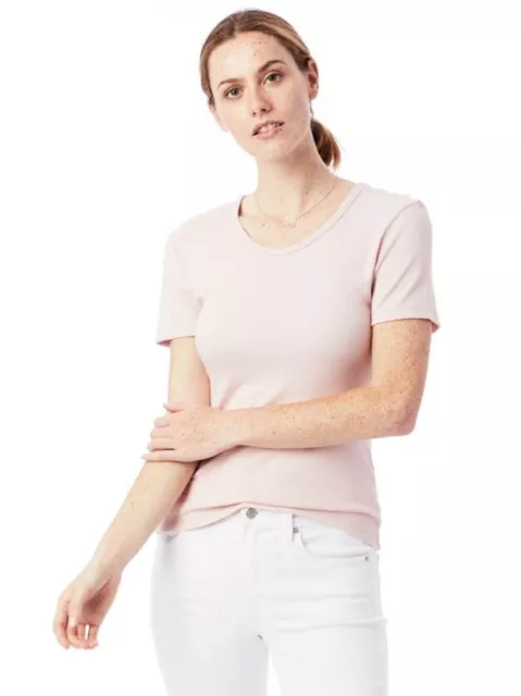 Alternative Womens The Mia Slinky Rib Crew T-Shirt In Faded Pink Xsmall MSRP $36