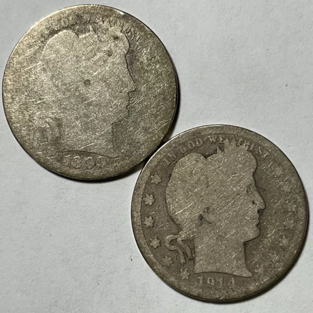 1899 & 1914 *Barber Quarters* Circ (2 Coin Lot) ~Nr~ #522