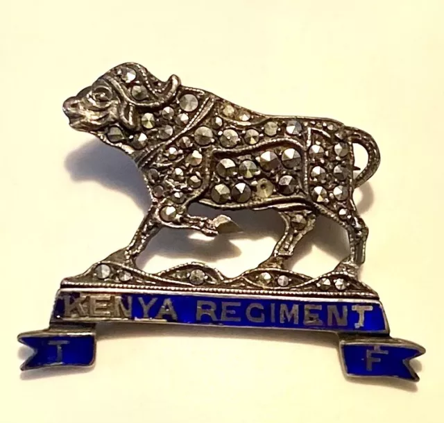 Solid Silver & Marcasite Enamel Kenya TF Regiment Badge Rare